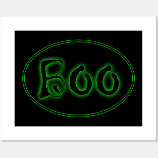 Glowing Green Halloween Boo Bar Sign Posters and Art